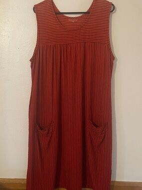 Iridium 100% Cotton Orange Black Striped Knee Length Pockets Shift Dress L